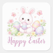 Sticker Carré Happy Easter Spring Design - Cute Easter Bunny  (Devant)