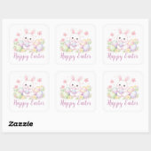 Sticker Carré Happy Easter Spring Design - Cute Easter Bunny  (Feuille)