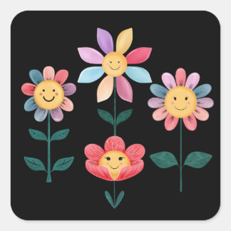 Sticker Carré Happy Flowers