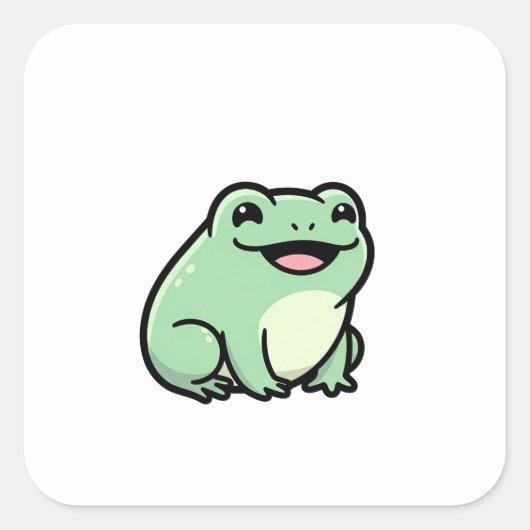 Sticker Carré Happy Frog – Cute Kawaii Animal Illustration (Devant)