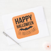 Sticker Carré Happy Halloween chauve avec nom noir (Enveloppe)