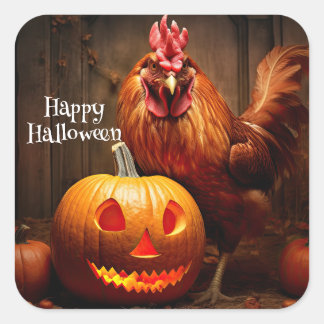 Sticker Carré Happy Halloween Chicken Rooster Citrouille papier