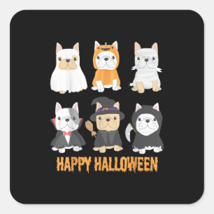 Sticker Carré Happy Halloween Chiens Carlins mignonnes Amoureux