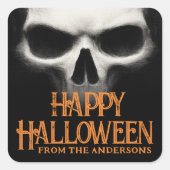 Sticker Carré Happy Halloween déplaisant crâne fantôme noir oran (Devant)