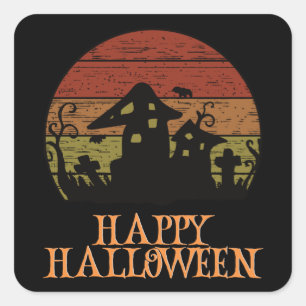 Sticker Carré Happy Halloween drôle caractère Déplaisant