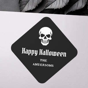 Sticker Carré Happy Halloween éffrayant crâne nom ou texte perso