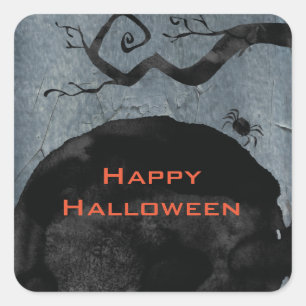 Sticker Carré Happy Halloween Éffrayant Déplaisant Black Spider