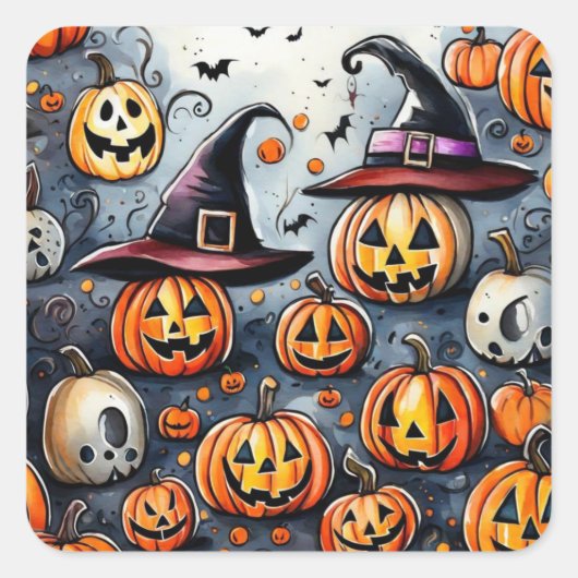 Sticker Carré Happy Halloween éffrayant traitement ou astuces de (Devant)