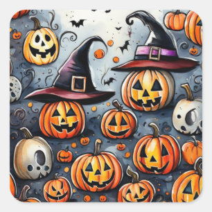 Sticker Carré Happy Halloween éffrayant traitement ou astuces de