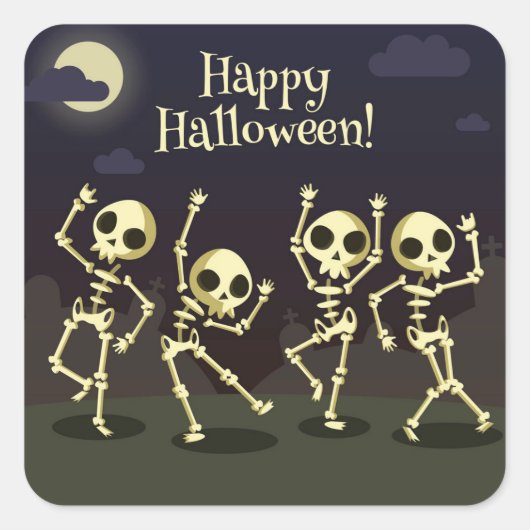 Sticker Carré Happy Halloween - Happy Skeletons (Devant)