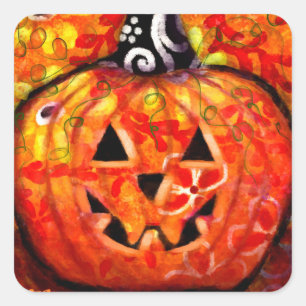 Sticker Carré Happy Halloween Jack-o'-lantern