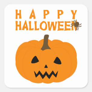 Sticker Carré Happy Halloween Texte et Pumkin on White