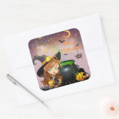 Sticker Carré Happy Halloween Witch Brew et Pumpkins (Enveloppe)