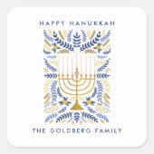 Sticker Carré Happy Hanoukka Festive Aquarelle Menorah FOLIAGE (Devant)
