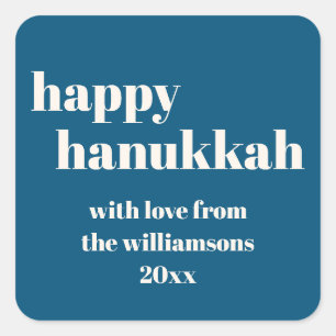 Sticker Carré Happy Hanoukka Modern Turquoise Blue Personnalisé