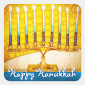 Sticker Carré Happy Hanoukka tendance Artsy Yellow Gold Menorah (Devant)