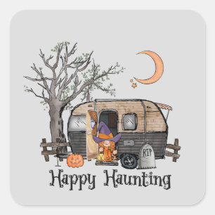 Sticker Carré Happy Hauny - Sorcière Éffrayante et Van Camper