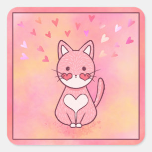 Sticker Carré Happy Heart Cat