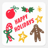Sticker Carré HAPPY HOLIDAYS Cute Hand-Drawn CUSTOM  (Devant)