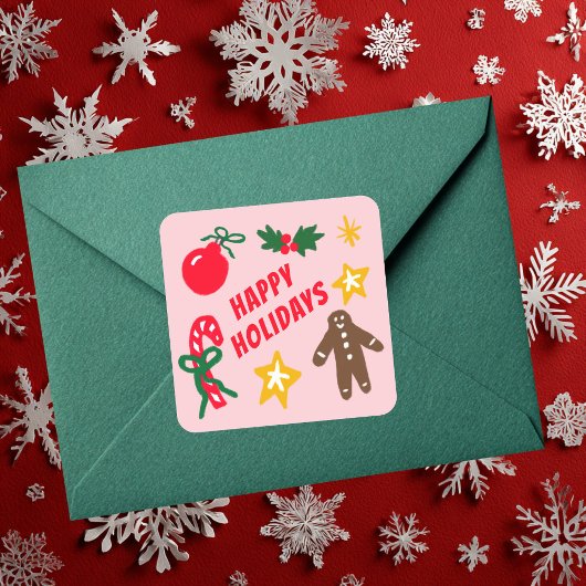 Sticker Carré HAPPY HOLIDAYS Cute Hand-Drawn CUSTOM