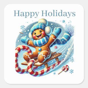 Sticker Carré Happy Holidays gingerbread ajouter un texte