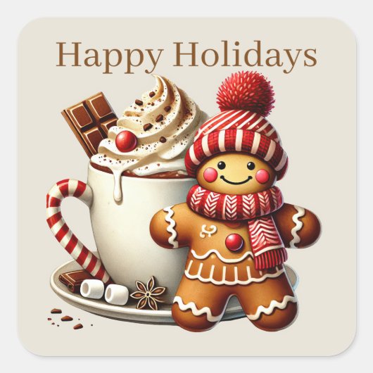 Sticker Carré Happy Holidays gingerbread ajouter un texte (Devant)