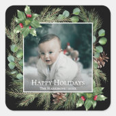 Sticker Carré Happy Holidays Photo Wreath Greenery  (Devant)