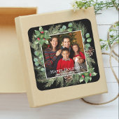 Sticker Carré Happy Holidays Photo Wreath Greenery 
