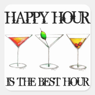 Sticker Carré Happy Hour est la meilleure heure de cocktails de 