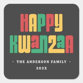 Sticker Carré Happy Kwanzaa red green yellow text