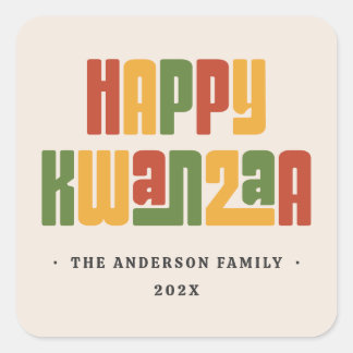 Sticker Carré Happy Kwanzaa red green yellow text