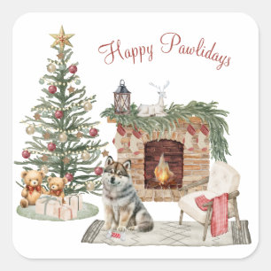 Sticker Carré Happy Pawlidays Chien Design - Husky