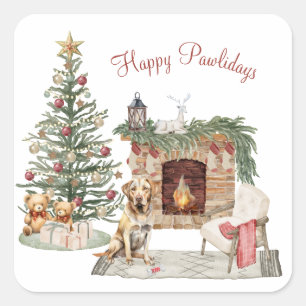 Sticker Carré Happy Pawlidays Chig Design - Labrador Retriever