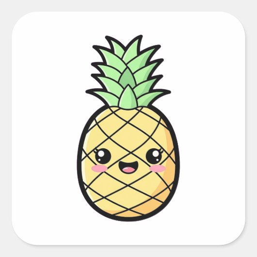 Sticker Carré Happy Pineapple – Cute Kawaii Illustration (Devant)