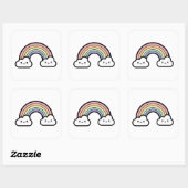 Sticker Carré Happy Rainbow – Cute Kawaii Illustration (Feuille)