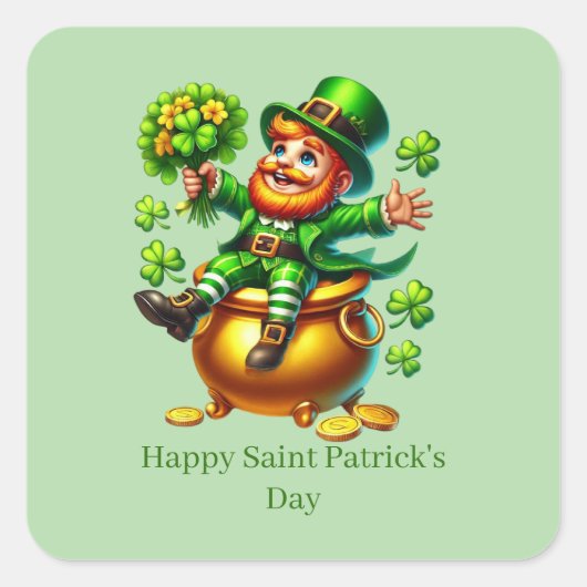 Sticker Carré Happy Saint Patrick's Day customizable leprechaun  (Devant)