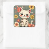Sticker Carré Happy Spotted Kitty with Flowers (Sac)