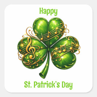 Sticker Carré Happy St. Patrick’s Day Shamrock Music