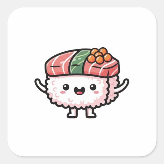 Sticker Carré Happy Sushi Slice – Cute Kawaii Illustration (Devant)
