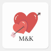 Sticker Carré Happy valentines cute love hearts monogram (Devant)
