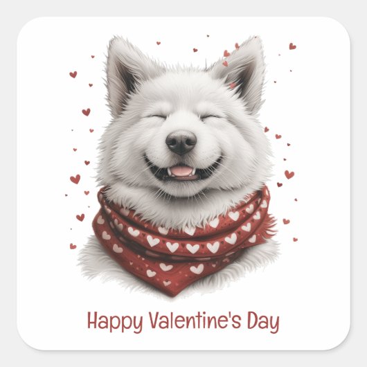 Sticker Carré Happy Valentines Day Samoyed Dog (Devant)
