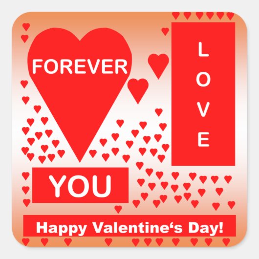 Sticker Carré Happy Valentine's Day Text Forever Love Hearts Red (Devant)