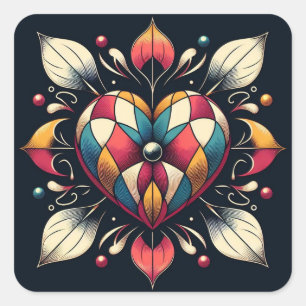 Sticker Carré Harlequin Heart