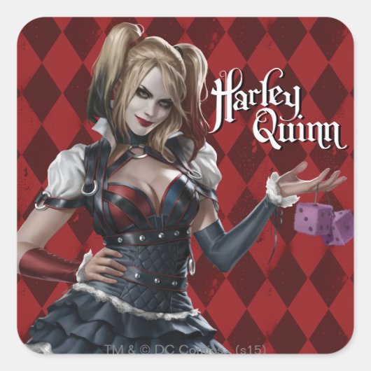 Sticker Carré Harley Quinn Avec Dice Fuzzy (Devant)