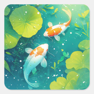 Sticker Carré Harmonie des poissons koï dans des eaux sereines