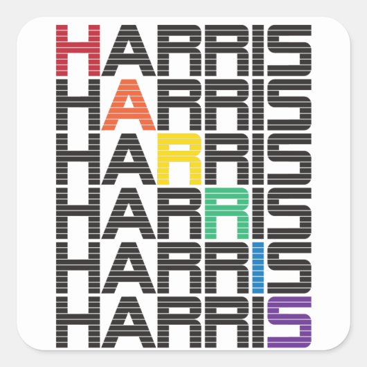 Sticker Carré HARRIS plume de texte arc-en-ciel (Devant)
