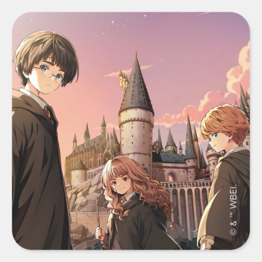 Sticker Carré HARRY POTTER™ Hermione & Ron HOGWARTS™ Scène d'ani (Devant)