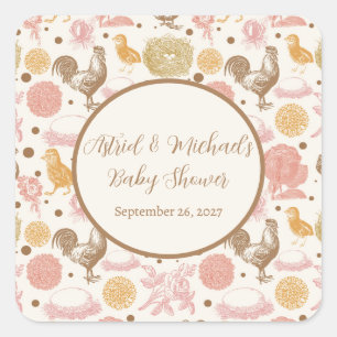 Sticker Carré Hatching Bientôt Baby shower de fille de poulet