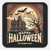 Sticker Carré Haunted House Citrouilles Éffrayant effrayant Hall (Devant)