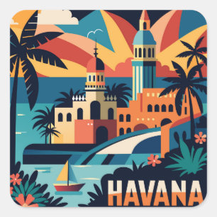 Sticker Carré Havana Cuba île ville Vintage voyage